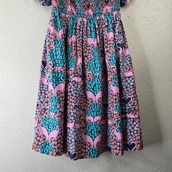 Simply Southern Dress Medium Tropical Flamingo Print Smocked BabyDoll Mini - Picture 5 of 12